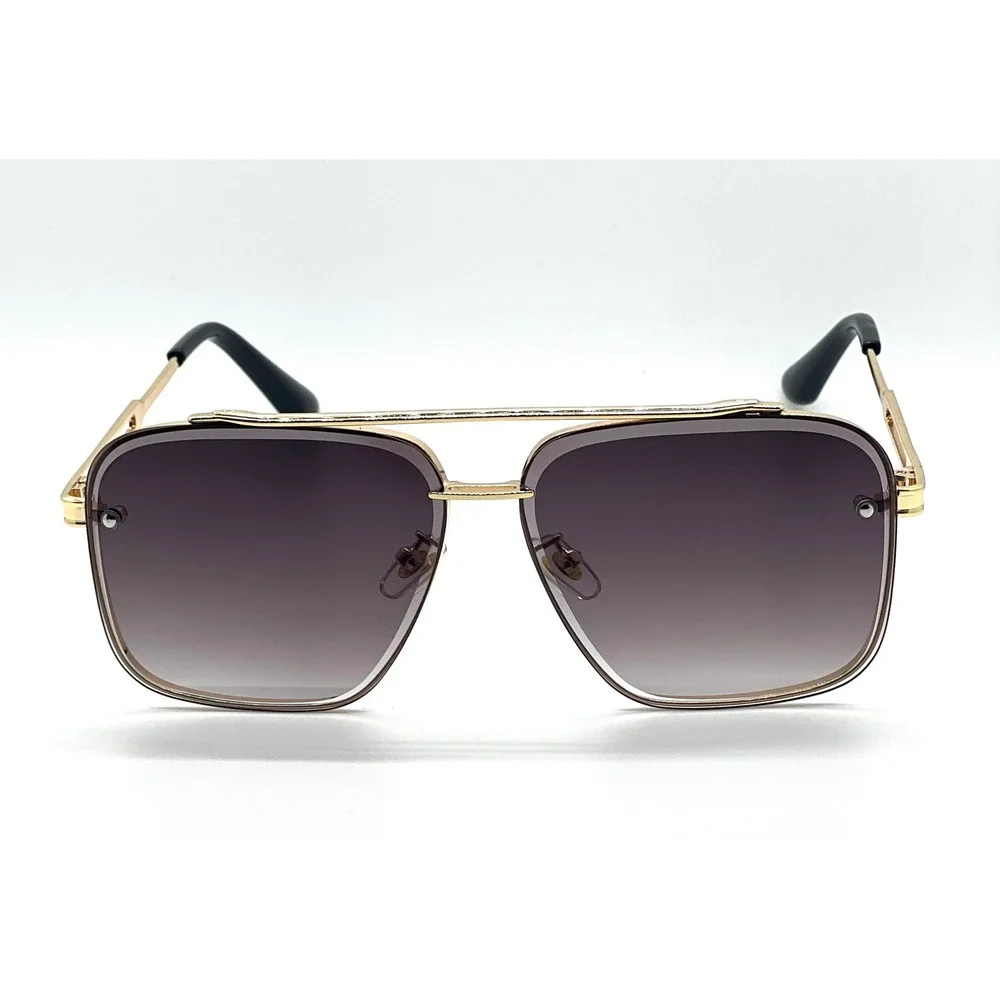 Mens Gold Square Rimless Sunglasses Gradient Lenses Metal Frame Lentes Gafas New